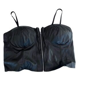 Vegan Leather Corset Bustier Top‎ Black Grunge Zip Front Plus Size 3X READ